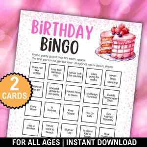 Geburtstags-Bingospiel, Finden Sie die Gast-Geburtstags-Bingokarten, Party-Mixer-Bingo, Geburtstags-Bingo für Kinder, Jugendliche, Frauen, Erwachsene, Eisbrecher-Bingo
