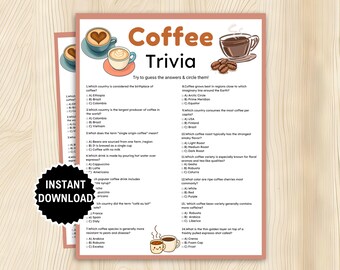 Coffee Trivia Game, Coffee Tasting Party, Dessert Trivia Quiz, Cafe Party Ideas, Coffee Themed Game for Baby Shower, Bridal Shower,Birthday