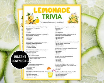 Lemonade Trivia Game, Lemon Birthday Party, Summer Lemonade Party Games, Lemon Themed Baby Shower, Citrus Bridal Shower, Fruit Party Games