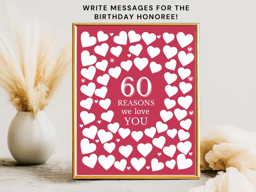 60 Reasons We Love You Signature Board, 60th Birthday Sign Write ...