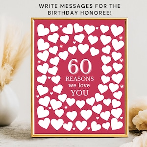 60 Reasons We Love You Signature Board, 60th Birthday Sign Write Messages Frame It Poster, 60th Birthday Keepsake, Sixty Reasons Poster Boho