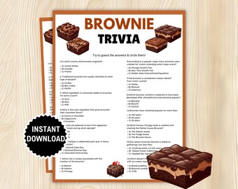 Brownie Trivia Game, Brownie Theme Party Activity, Brownie Bridal Shower, Brownie Birthday Party, Brownie Baby Shower, Brownie Bar Station
