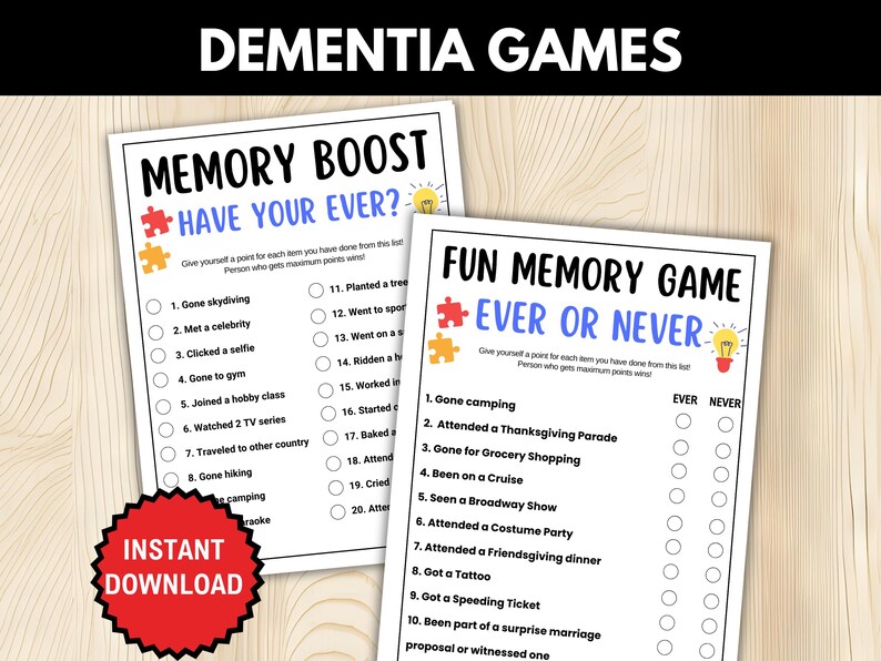 Dementia Games Ever or Never, Dementia Activities, Brain Games, Memory