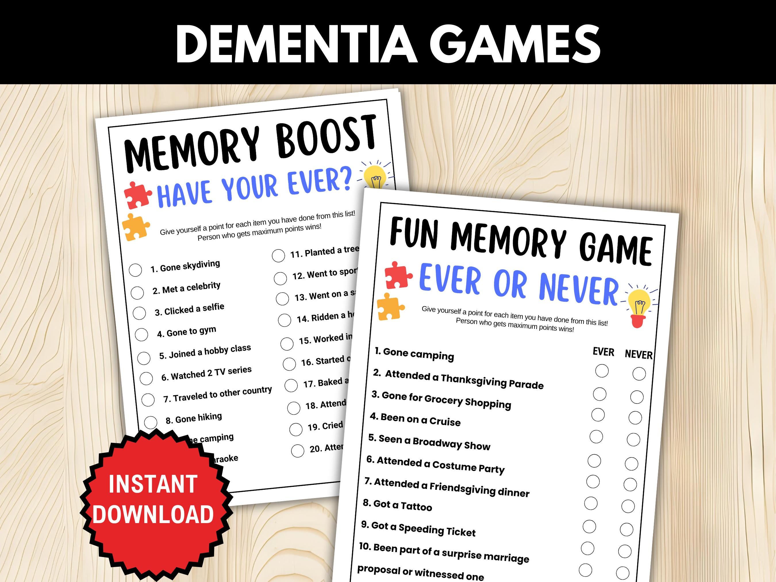 Dementia Games Ever or Never, Dementia Activities, Brain Games, Memory