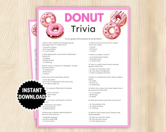 Donut Trivia Game, Donut Party Ideas, Brunch Party Idea, Dessert Trivia Quiz, Donut Themed Games for Baby Shower, Bridal Shower, Birthday