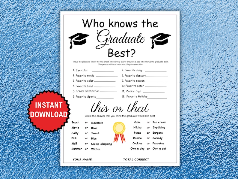 Who Knows the Grad Best Game, How Well Do You Know the Graduate Party Game, Fun Party Activity for Graduation Celebrations