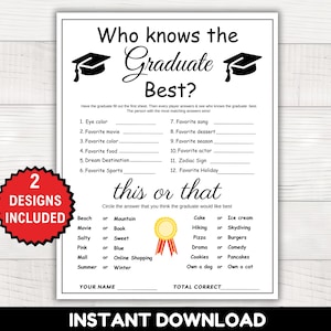 Who Knows the Grad Best Game, How Well Do You Know the Graduate Party Game, Fun Party Activity for Graduation Celebrations