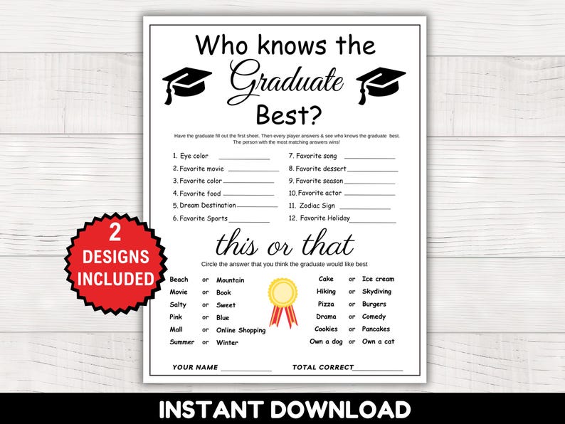 Who Knows the Grad Best Game, How Well Do You Know the Graduate Party Game, Fun Party Activity for Graduation Celebrations