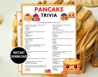 Pancake Trivia Game, Pancake Day Party Games, Pancakes and Pajamas Party Activity,  Sleepover Slumber Games, Breakfast Brunch Party Games