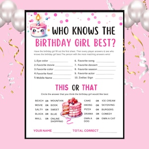 Who Knows The Birthday Girl Best,  How Well Do You Know The Birthday Girl, Birthday Party Game, Birthday Questionnaire Activity