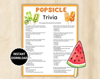 Popsicle Trivia Game, Popsicle Party Idea, Popsicle Birthday Game, Popsicle Baby Shower,Dessert Trivia Quiz, Popsicle Bridal Shower Activity