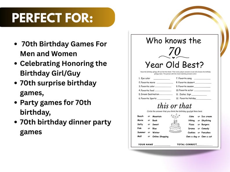 70th birthday trivia games, 70th birthday party decorations, 70th birthday party decor, games for grandpa birthday, games for grandma birthday,  70th birthday downloadable games, 70th birthday trivia sheets