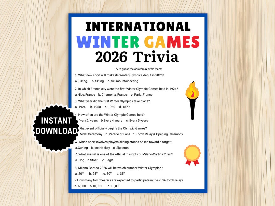 2026 Winter Games Trivia, Sports Themed Party Game, International ...