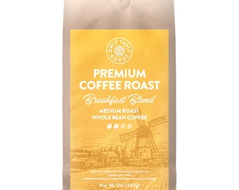 Breakfast Blend Medium Roast Whole Bean Coffee - Specialty Freshly Roasted - Perfect Morning Brew 12 oz.