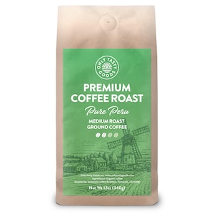 Organic Pure Peru Coffee - Medium Roast Ground - Fair Trade, Fresh Low Acidic Coffee from Peru 12 oz.