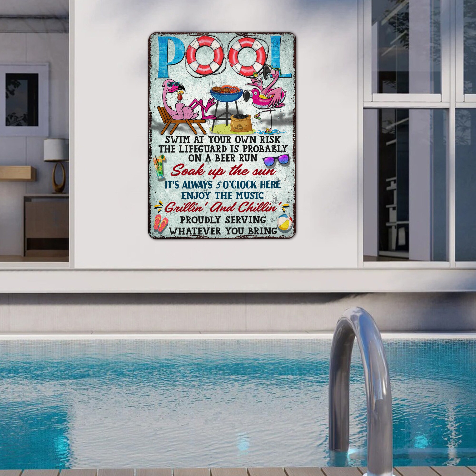 Pool Metal Sign Poolside Sign Poolside Decor Pool Etsy