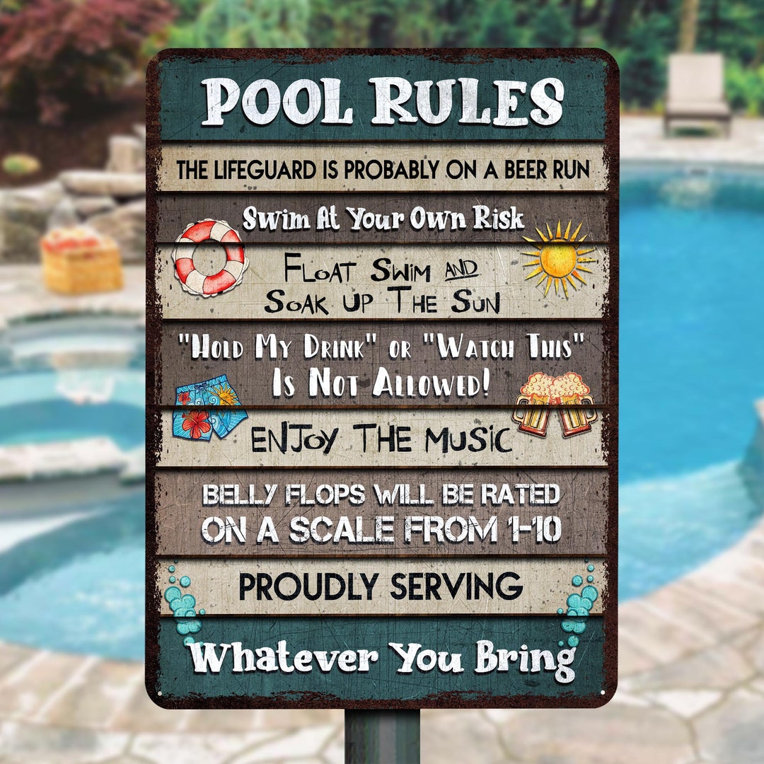 Pool Rules Metal Sign Poolside Sign Poolside Decor Pool Etsy