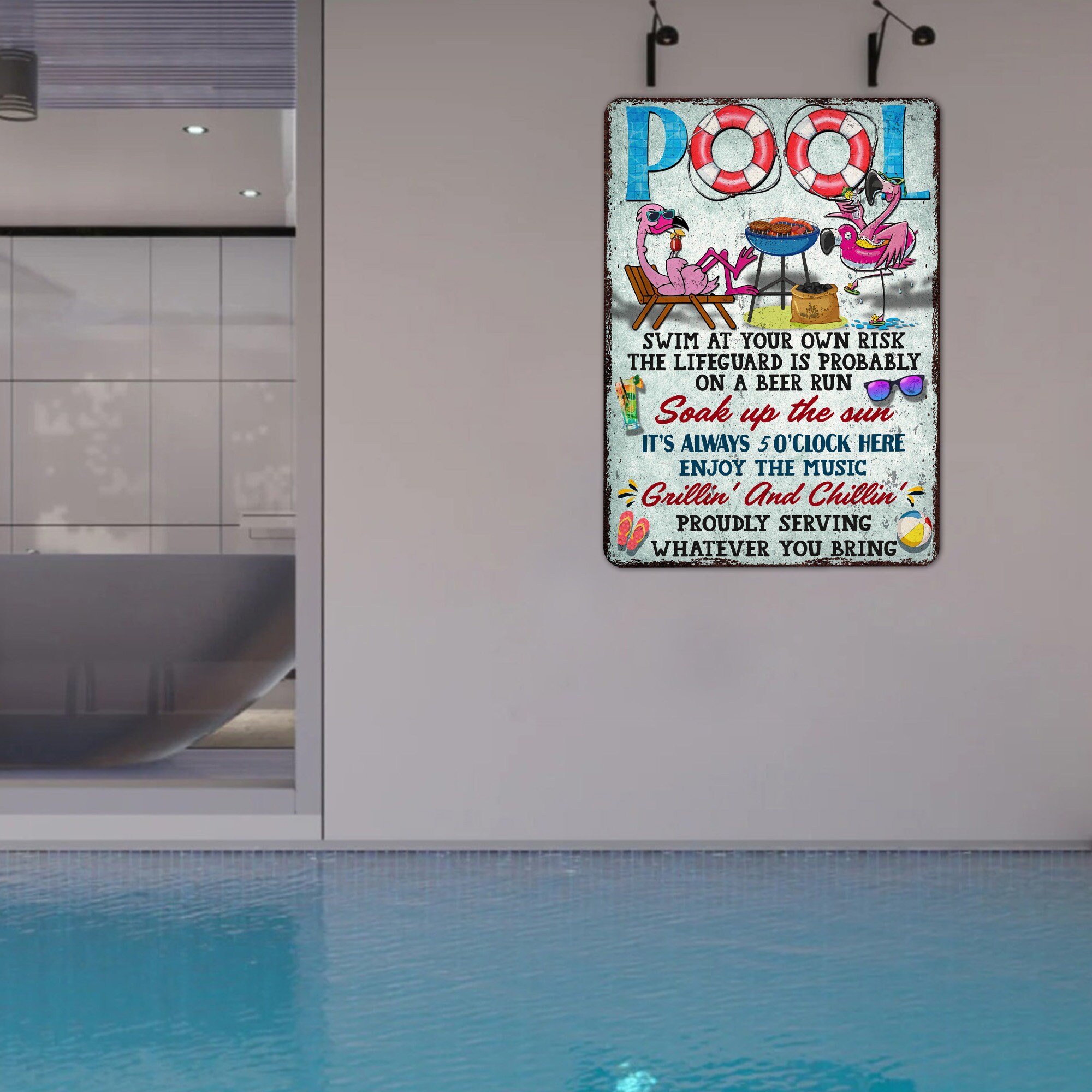 Pool Metal Sign Poolside Sign Poolside Decor Pool Etsy