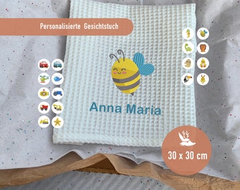 Waffeltuch Gesichtstuch Milchfarbenes 30 x 30 cm, personalisiertes Handtuch mit gesticktem Namen und Stickmotiv