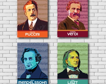 Classical Composers Poster Set: Liszt, Mendelssohn, Puccini, Verdi (Digital Download)
