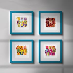 Inspirerende typografische kunstafdrukken: retro woordontwerpen (digitale download)