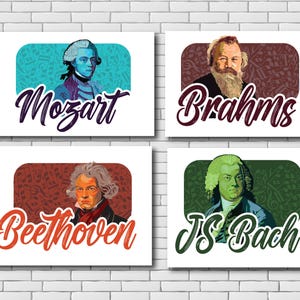 Cartazes de compositores clássicos Cartazes de compositores de música clássica para impressão, digital Beethoven Bach Brahms Mozart