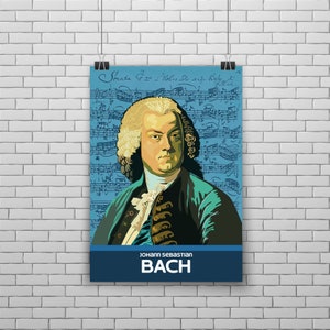 May include: A portrait of Johann Sebastian Bach, a famous German composer, against a blue background with musical notes. The text "Sonata G.w. 2. Hellas ile arj. Kide 5. J.S. Bach" is at the top of the image.