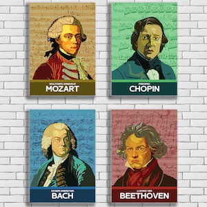 Cartazes de compositores clássicos Cartazes de compositores de música clássica para impressão, digital Mozart Bach Chopin Beethoven Música Decoração de sala de aula Clássicos