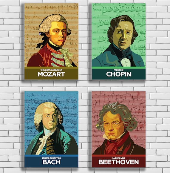 Classical Composers Poster Set: Mozart, Bach, Beethoven, Chopin (Digital Download)