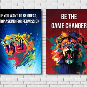 Löwe Tiger Inspirational Posters Motivationsposter Löwen Tiger Energie Wandkunst Bürodeko Team Teamwork Zitat Motivation Energie