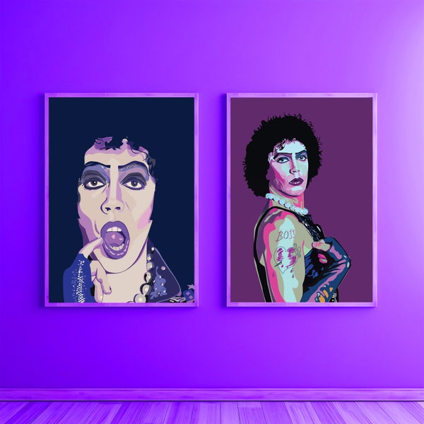 Impressão de arte do Dr. Frank n Furter, pop art, decoração roxa, filme de terror rocky, gótico, punk, filmes, anos 70, casa, discoteca, retrô, presente, drag queen
