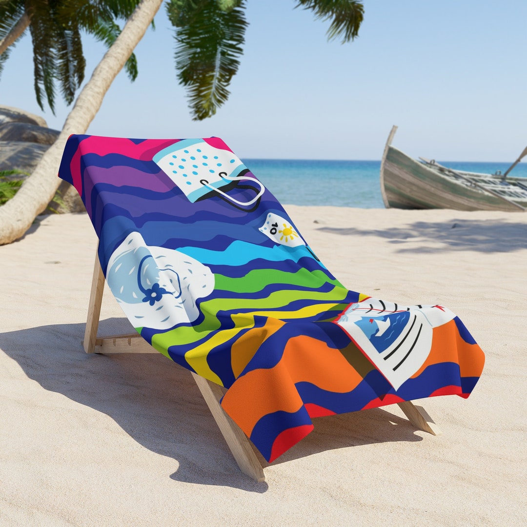 Fun Top Quality Beach Towel, Fun Design, Bright Colors, Swimming Towel