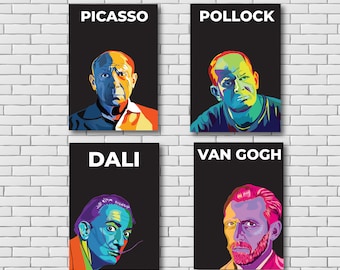 Artist Portrait Posters: Picasso, Dali, Van Gogh, Pollock (Digital Download)