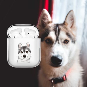 Custom Pet Portrait Airpods Case gen 3 Pro | Personalised Dog Drawing Airpods Case | Pet Illustration Clear 1 /2 / Pro/ 3 Airpods Case