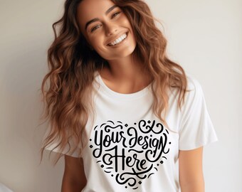 Bella Canvas 3001 white Mockup, White Bella Canvas 3001 Mock-Up, print on demand, Female Tshirt Mockup, Tee Mockup, plain t-shirt mockup