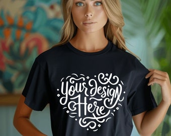 Bella Canvas 3001 Black Mockup, Black Bella Canvas 3001 Mock-Up, print on demand, Female Tshirt Mockup, Tee Mock, Lifestyle Mockup