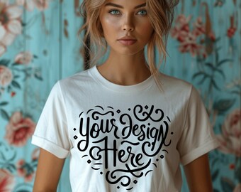 Bella Canvas 3001 white Mockup, White Bella Canvas 3001 Mock-Up, Simple Blank Tshirt Mock, Female tshirt Mockup, Tee Mock, Lifestyle Mockup
