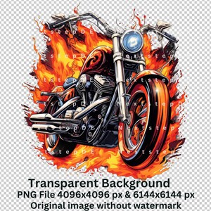May include: A chrome motorcycle with a red and orange paint job is engulfed in flames. The motorcycle has a large front wheel and a smaller rear wheel. The flames are orange and yellow and are coming from the motorcycle's engine and exhaust.