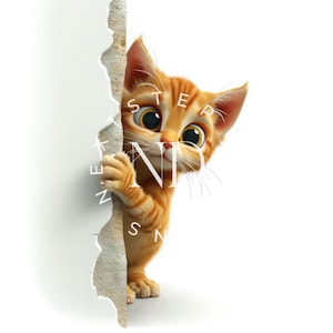 3D Kitty Sublimation, baby cat postcard sublimation, Print on Demand, Tumbler Sublimation, 3D cracked wall, 3D Mug Template design