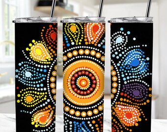 Australian Style Aboriginal Dot Painting - Abstract Aboriginal Australian Style Sublimation - Aboriginal Tumbler Wrap Sublimation Design