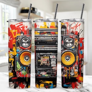 Sublimazione ghettoblaster hip hop vintage, sublimazione della vernice graffiti, design di sublimazione boombox, avvolgimento del bicchiere png, giocatore del ghetto png