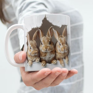 3D Cracked wall easter Bunny, easter postcard sublimation, Print on Demand, bunny Sublimation, 3D sticker, 3D Mug Template design