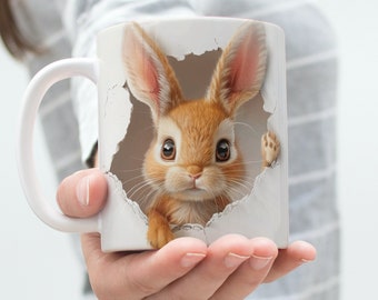 3D Cracked wall easter Bunny clipart, easter postcard sublimation, Print on Demand, Tumbler Sublimation, 3D sticker, 3D Mug Template design