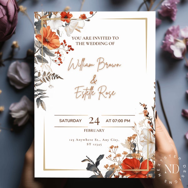 Wedding Invitation set Template, Printable Wedding Invitation, Boho Wedding invitation suite, printable wedding invitation template