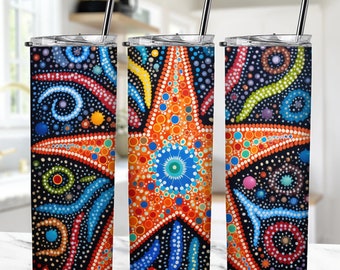 Australian Style Aboriginal Starfish Tumbler Design, Australian Aboriginal Sublimation, Aboriginal Tumbler Wrap Sublimation Design