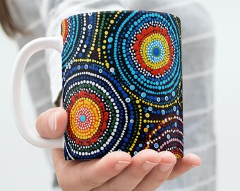 Colorfull Aboriginal style dot painting png, Abstract Aboriginal png, Australian Style Mugs Sublimation, Aboriginal Tumbler Png, Pillow png
