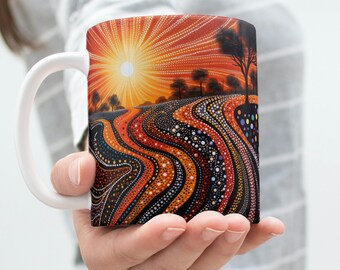 Australian Aboriginal dot painting, Intricate paint, abogirinal Mug Template, Mug Sublimation Design, print on demand designs, Tumbler wrap
