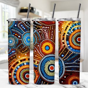 Australian Style Aboriginal Art Tumbler Design, Australian Sublimation PNG, Aboriginal Tumbler Wrap Sublimation Design, Aboriginal PNG
