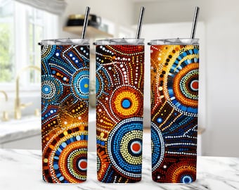 Australian Style Aboriginal Art Tumbler Design, Australian Sublimation PNG, Aboriginal Tumbler Wrap Sublimation Design, Aboriginal PNG