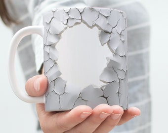 Etiqueta de pared agrietada 3D, plantilla de taza 3D, diseño de sublimación de envoltura de vaso 3D, plantilla de envoltura de taza, agujero de pared 3d png, sublimación de grieta 3d png